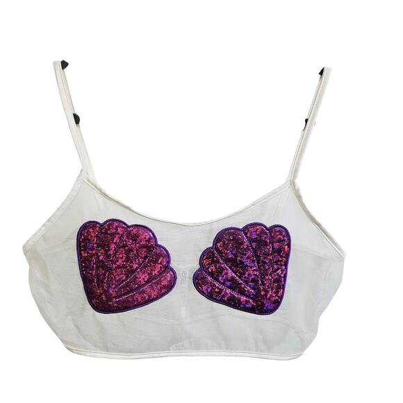 Size XXL Seashell Bra Tank Top White Purple Sparkle Mermaidcore Costume Rave NWT - Picture 1 of 5